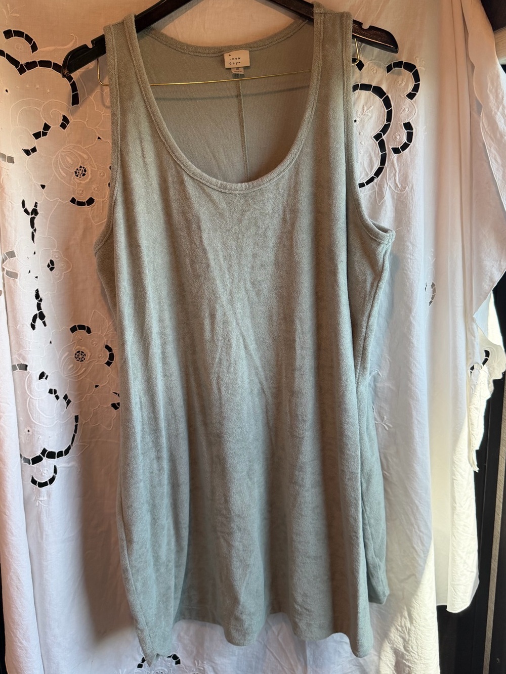 A New Day 1X Terry Tank Dress Plus Size Sage Green Cotton Blend 70’s resort